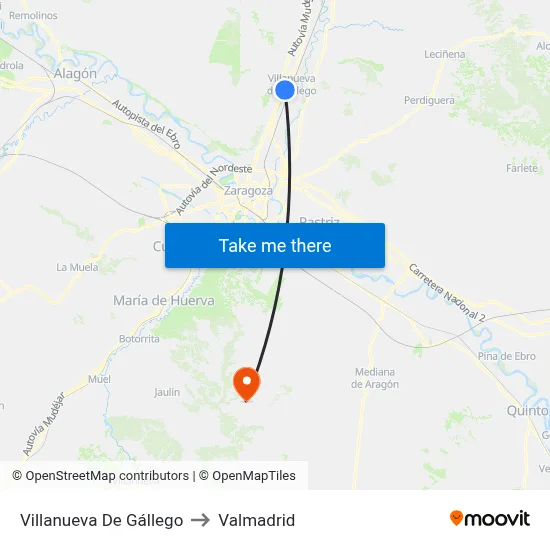 Villanueva De Gállego to Valmadrid map