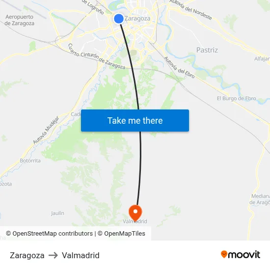 Zaragoza to Valmadrid map