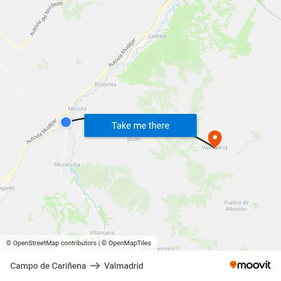 Campo de Cariñena to Valmadrid map