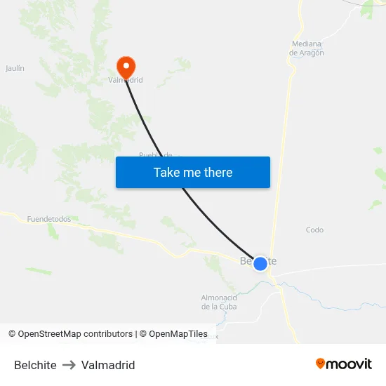 Belchite to Valmadrid map