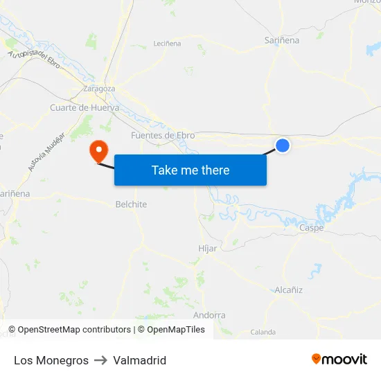 Los Monegros to Valmadrid map