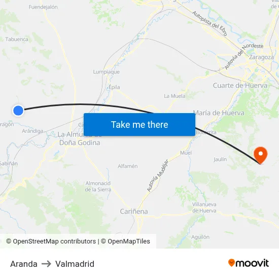 Aranda to Valmadrid map
