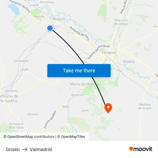 Grisén to Valmadrid map