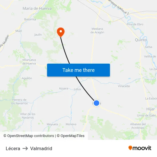 Lécera to Valmadrid map