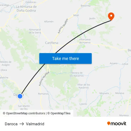 Daroca to Valmadrid map