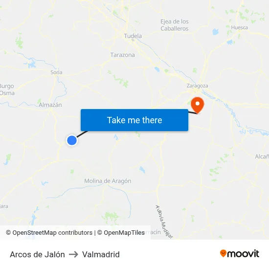 Arcos de Jalón to Valmadrid map