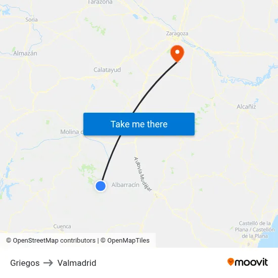 Griegos to Valmadrid map