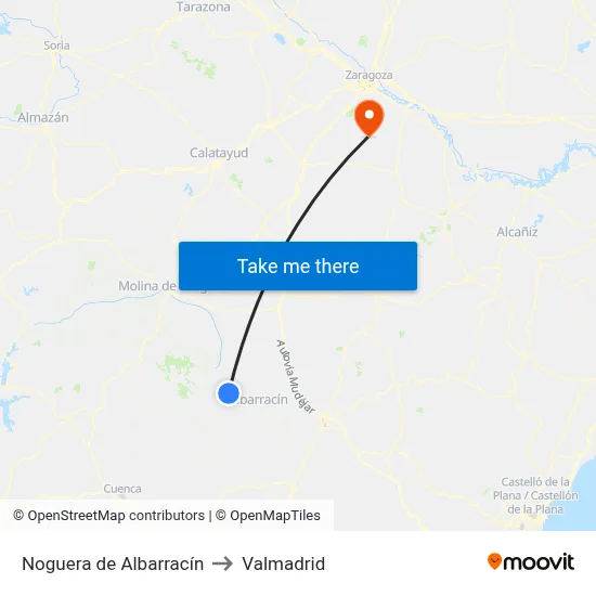Noguera de Albarracín to Valmadrid map