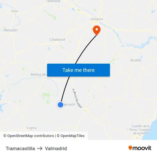 Tramacastilla to Valmadrid map