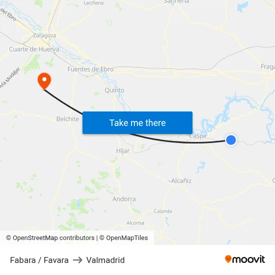 Fabara / Favara to Valmadrid map