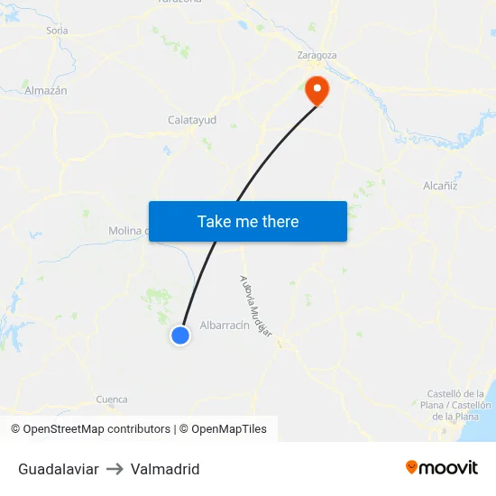 Guadalaviar to Valmadrid map