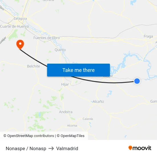 Nonaspe / Nonasp to Valmadrid map
