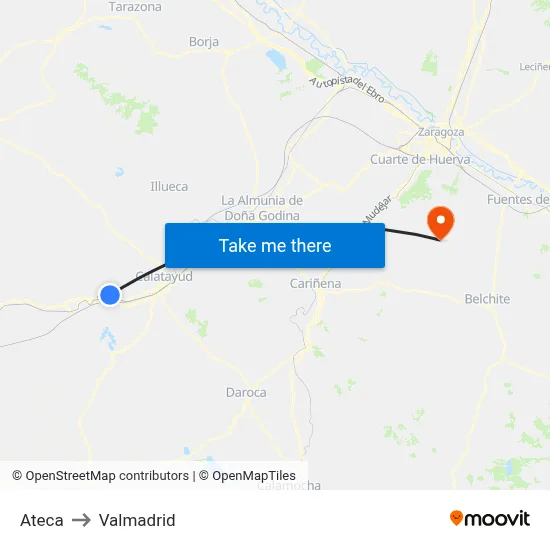 Ateca to Valmadrid map