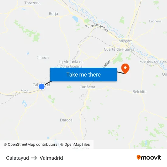 Calatayud to Valmadrid map