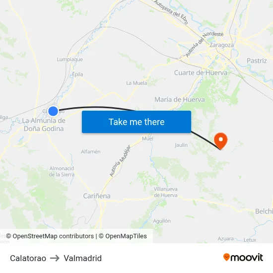 Calatorao to Valmadrid map