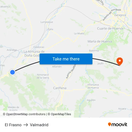 El Frasno to Valmadrid map
