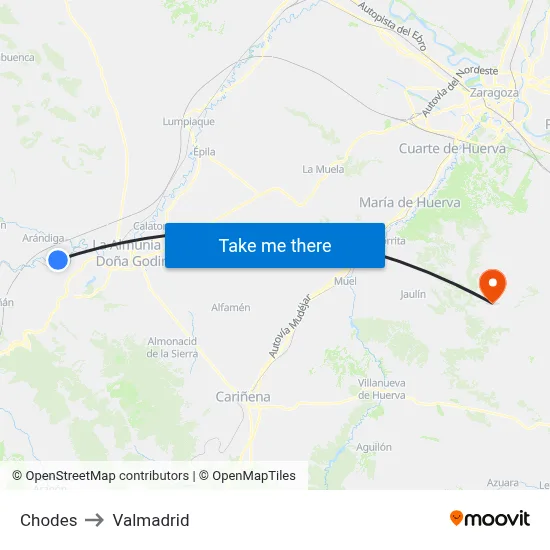 Chodes to Valmadrid map