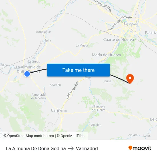 La Almunia De Doña Godina to Valmadrid map