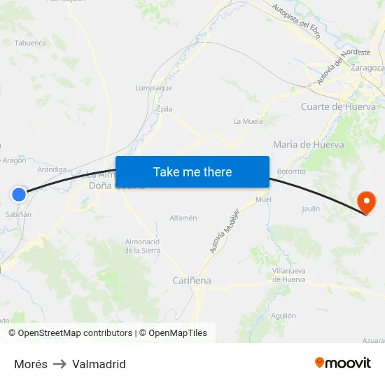 Morés to Valmadrid map