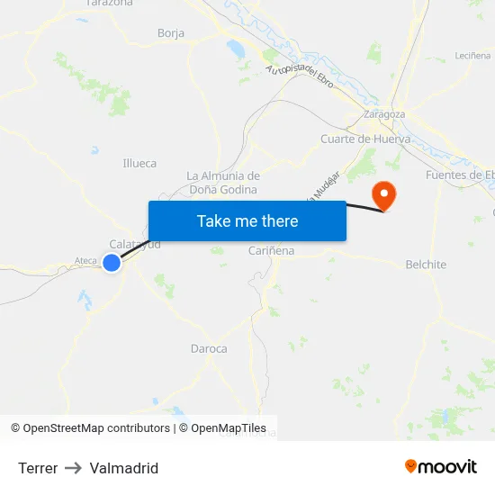 Terrer to Valmadrid map