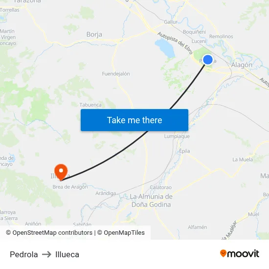 Pedrola to Illueca map
