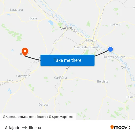 Alfajarín to Illueca map