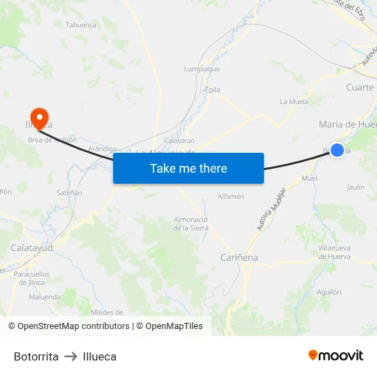 Botorrita to Illueca map