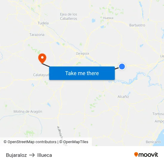 Bujaraloz to Illueca map