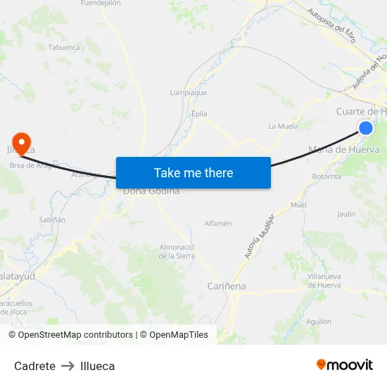 Cadrete to Illueca map
