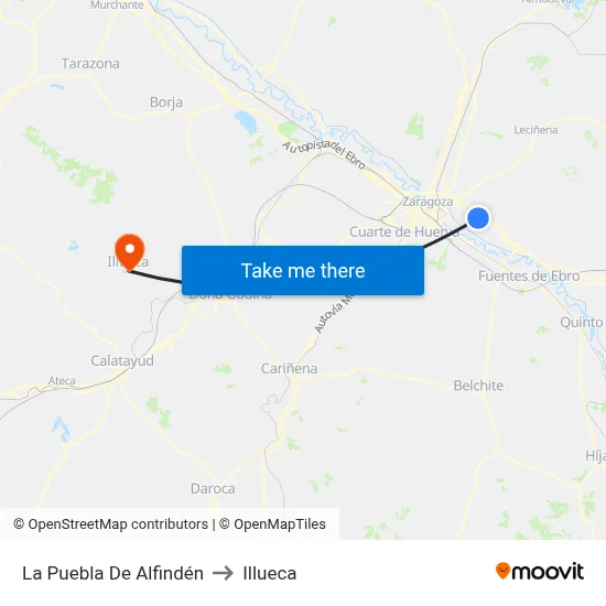La Puebla De Alfindén to Illueca map