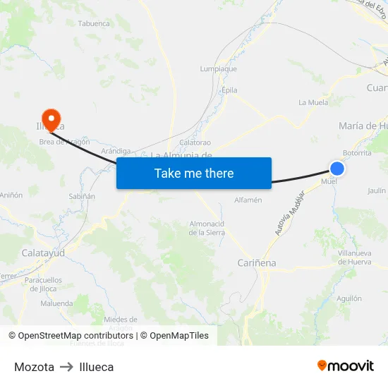 Mozota to Illueca map