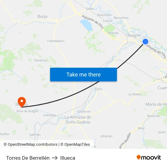 Torres De Berrellén to Illueca map
