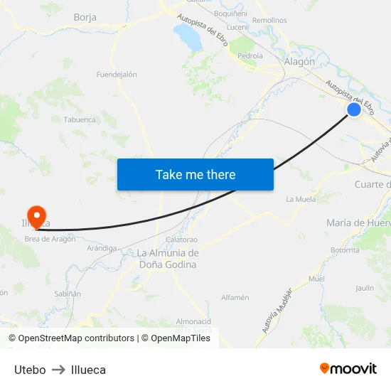 Utebo to Illueca map