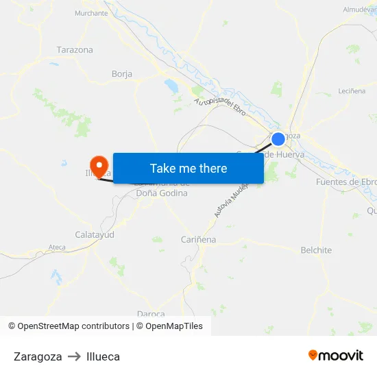 Zaragoza to Illueca map