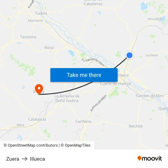 Zuera to Illueca map