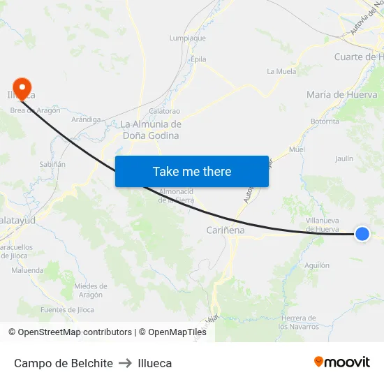 Campo de Belchite to Illueca map