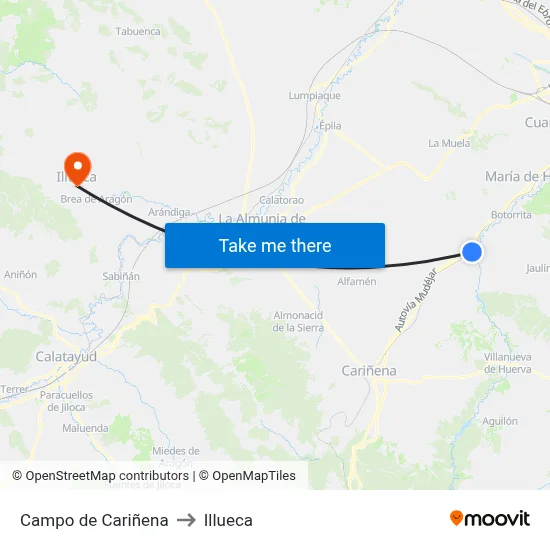 Campo de Cariñena to Illueca map