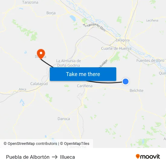 Puebla de Albortón to Illueca map