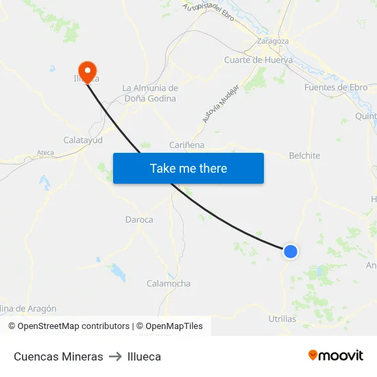 Cuencas Mineras to Illueca map