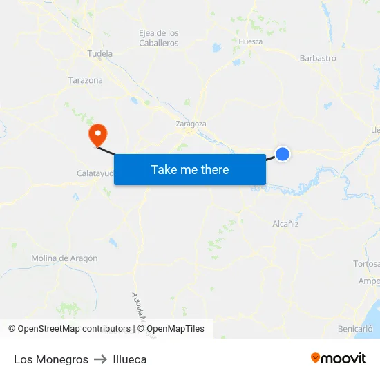Los Monegros to Illueca map