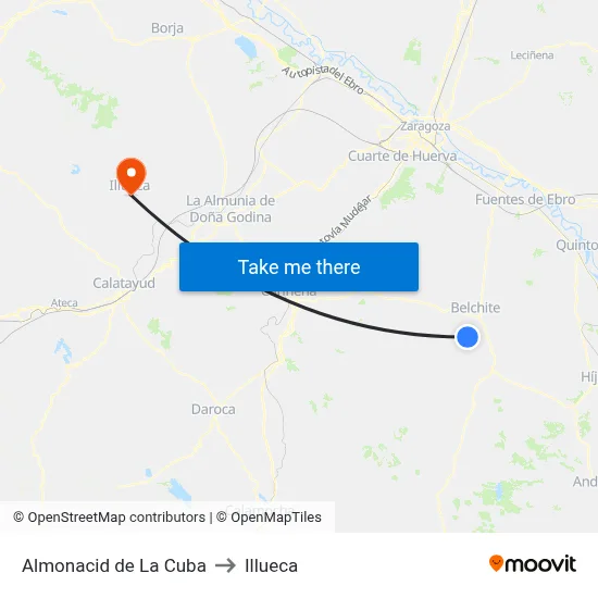 Almonacid de La Cuba to Illueca map