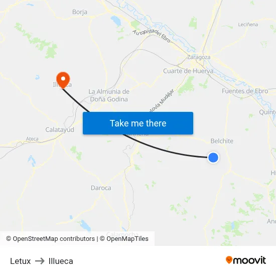 Letux to Illueca map