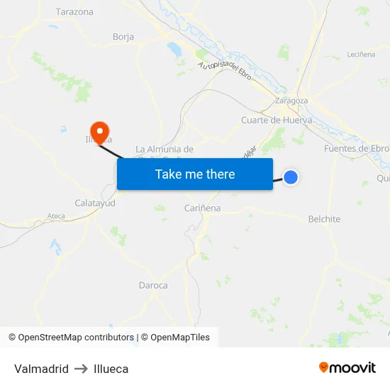Valmadrid to Illueca map