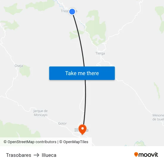 Trasobares to Illueca map