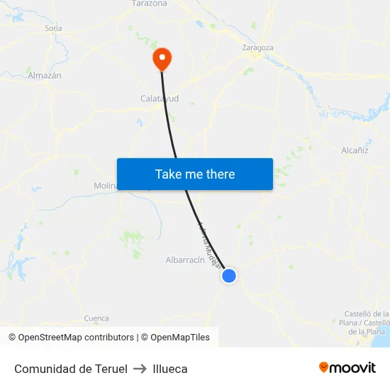 Comunidad de Teruel to Illueca map