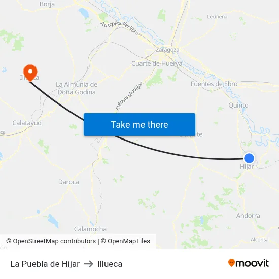 La Puebla de Híjar to Illueca map