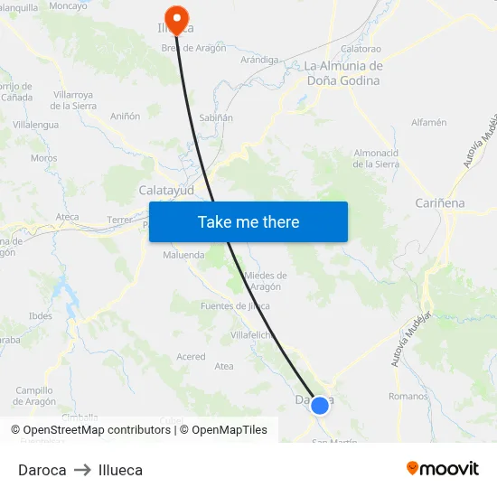 Daroca to Illueca map