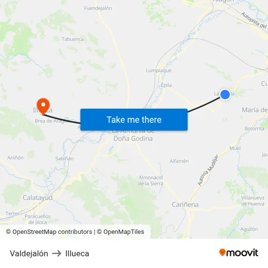 Valdejalón to Illueca map