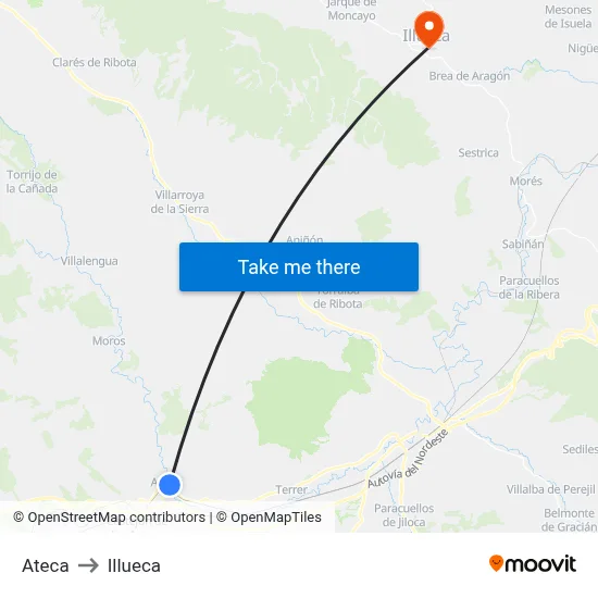 Ateca to Illueca map