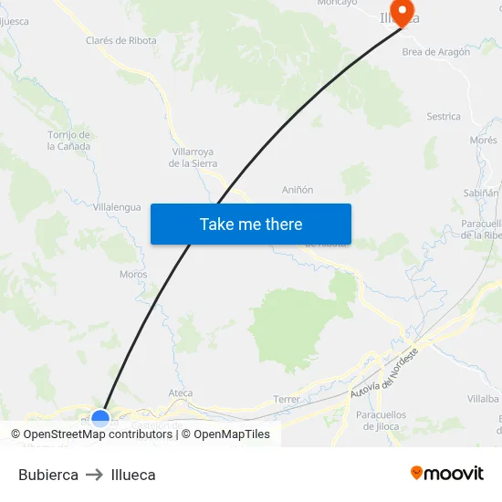 Bubierca to Illueca map